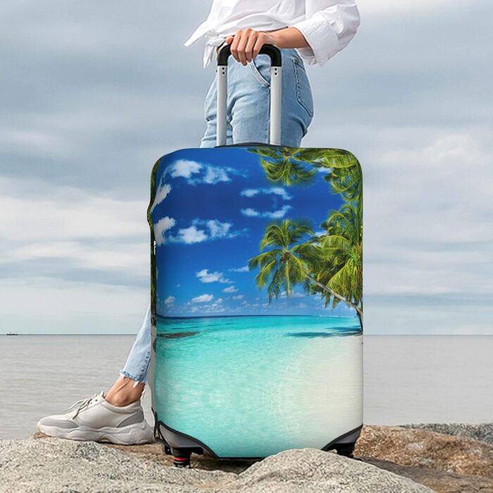 Чохол для валізи з романтичним пляжним принтом, еластичний захист від подряпин та пилу, чорний, розмір 90