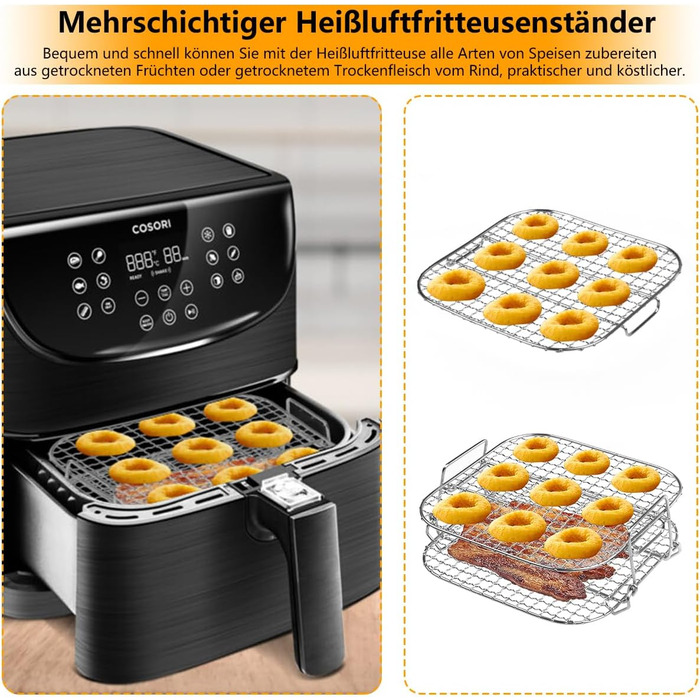 Стійка для фритюрниці Cosori, 304 2-шаровий дегідратор з нержавіючої сталі Решітка для гриля Аксесуари для COSORI 5.5L XXL, COSORI 6.4L, Instant Vortex 5.7 л, Proscenic 5.5L Аерофритюрниці Аерофритюрниці