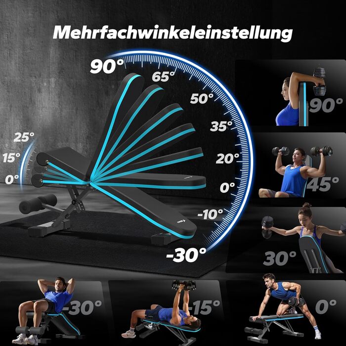 Складана силова лава MERACH, вантажопідйомність 450 кг, багатофункціональна тренувальна лава з 72 положеннями регулювання, регульований кут нахилу для тренувань усього тіла, домашня фітнес-лава, чорна