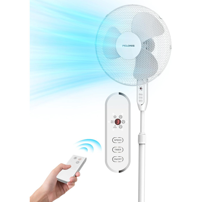 П'єдестальний вентилятор Pelonis, 16-дюймовий вентилятор безшумний з пультом дистанційного керування, регульований по висоті, 3 ре