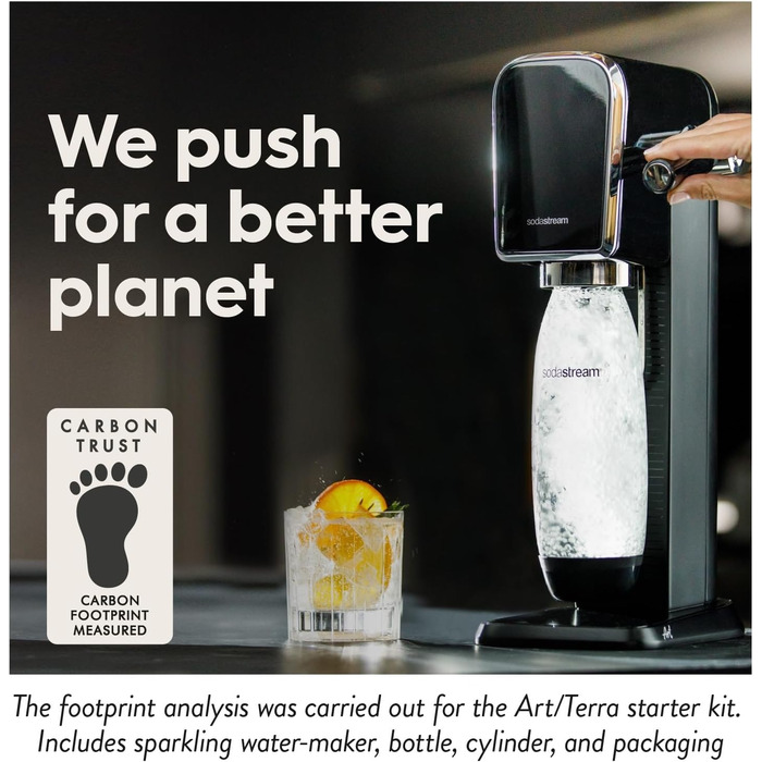 Тип содогенератора SodaStream з циліндром CO2 та пластиковою пляшкою, безпечною для посудомийної машини 1 л, висота 44 см, чорна, 44 см