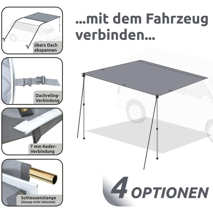 Брезент для будинку на колесах 260 x 240 Тіньове вітрило з пілоном для кемпінгу, автобуса, автомобіля, УФ-50 Захист, водонепроникн