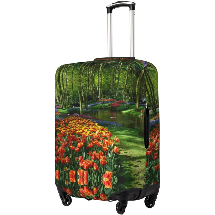 Чохол для валізи Весняний тюльпан з принтом, еластичний захист від подряпин та пилу, чорний, розмір 85