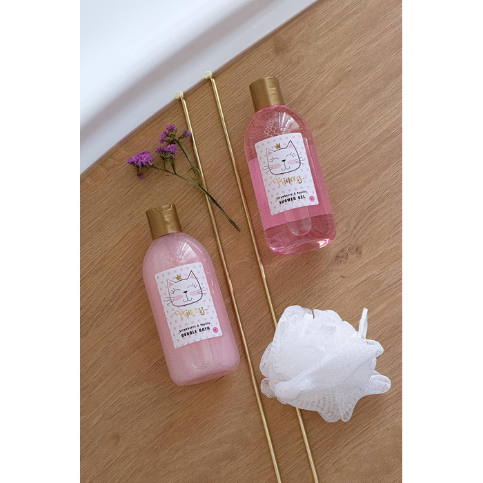 Подарунковий набір Принцеса Кітті для дівчаток та жінок Набір для душу із 7 предметів піна для ванни, скраб, гель для душу, лосьйон для тіла та багато іншого Набір для догляду за собою з ароматом полуниці та ванілі в милій подарунковій коробці