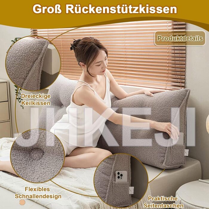 Подушка для спинки ліжка 120 см, велика подушка для спинки ліжка бежева, клиноподібна оксамитова подушка для узголів&39я ліжка, трикутна подушка для спини для настінного кріплення, поперекова подушка-клиноподібна опора для спини, яку можна прати, бежева 1