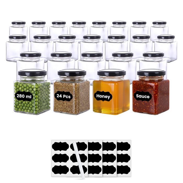 Банки для зберігання з кришками об&39ємом 280 мл, квадратні банки, банки для консервування, банки для варення, банки для меду, скляні контейнери, 24