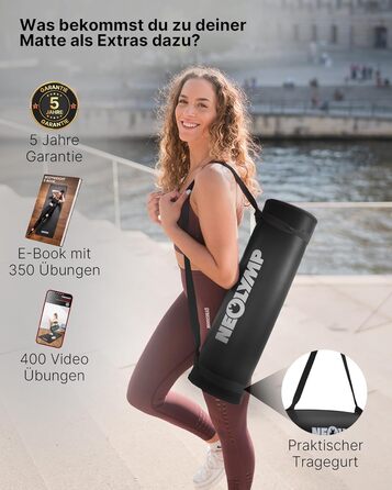 Надзвичайно товстий нековзний килимок для фітнесу з ремінцем для перенесення та електронною книгою килимок для йоги, гімнастики, спортивний килимок та килимок для пілатесу килимок для тренувань для дому, студії та використання на вулиці (чорний 80 см) 80 