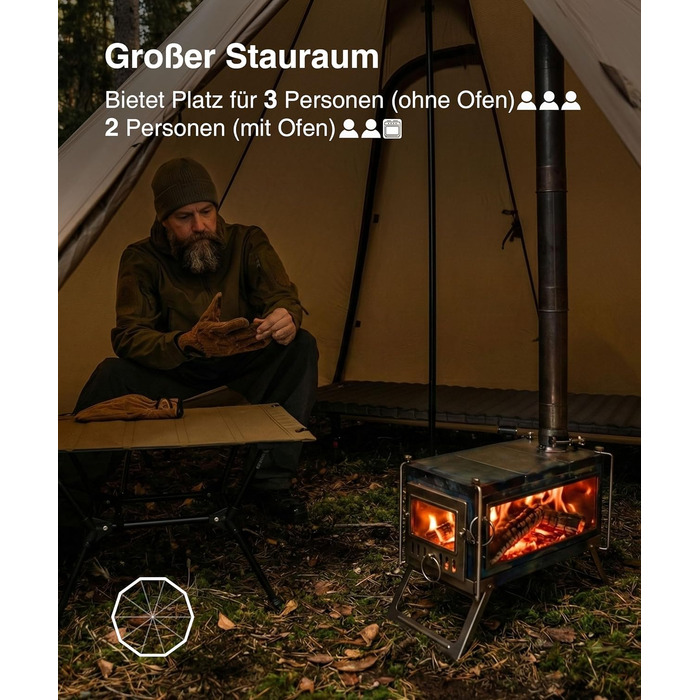 Намет OneTigris NORTHGAZE 2.0 Tipi для 2-4 осіб, кемпінговий намет на 4 сезони, водонепроникний, пірамідальний, 3000 мм (нейлон)