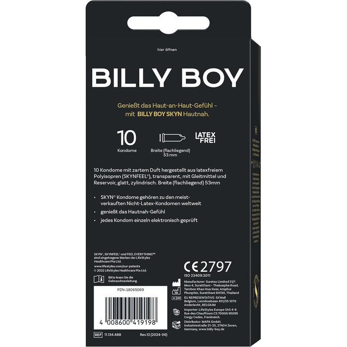Презервативи Billy Boy SKYN Hautnah, без латексу, 10 шт