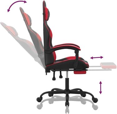 Геймерське крісло з підставкою для ніг, чорно-червона штучна шкіра, регульована спинка та висота, поворот на 360 градусів, міцний металевий каркас, довговічна штучна шкіра, ергономічний дизайн, 36,5 x 42 см (Ш x Г), червоно-білий