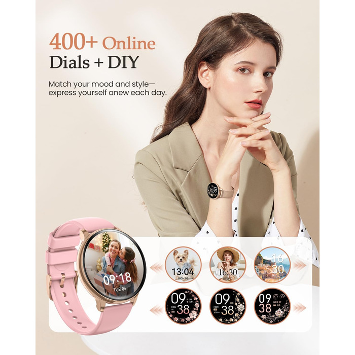 Жіночий смарт-годинник, 1,27-дюймовий HD фітнес-годинник з функцією телефону, відстеження менструального циклу, понад 120 спортивних режимів, 24-годинний монітор серцевого ритму, 24-годинний монітор SpO2, монітор сну, калорії, фітнес-трекер, IP68, сумісни