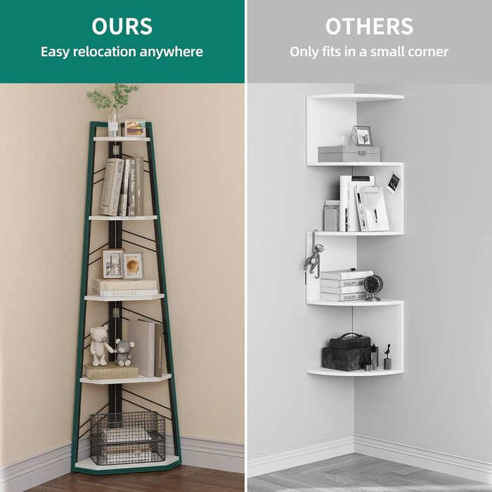 Рівнева кутова книжкова полиця - промислова окремостояча книжкова полиця з драбиною, сучасна відкрита дерев&39яна полиця для вітальні, коридору, домашнього офісу, біла, 5-