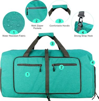 Спортивна сумка-валіза 60л, складана, водонепроникна, з відділенням для взуття, для подорожей, спорту, тренувань, відпочинку (колір зелений конопляний)