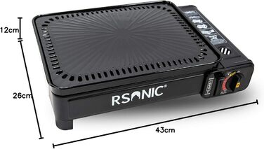 Портативний газовий гриль Rsonic на бутані з решіткою для гриля та пластиною для гриля, включаючи футляр для перенесення, кемпінговий гриль, картриджний гриль, портативний, чорний, безкоштовний освіжувач повітря Clearfee