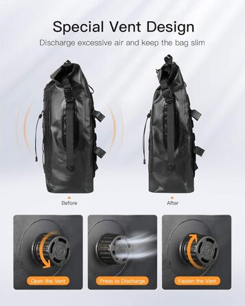 Рюкзак Inateck RollTop для чоловіків 30-35L водонепроникний багатофункціональний органайзер зі знімним плечовим ременем, випускним клапаном, водонепроникною блискавкою для їзди на велосипеді, походів на свіжому повітрі