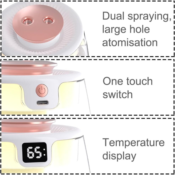 Зволожувач повітря для спальні з верхнім заповненням - 1,3 л, зволожувач повітря з подвійною насадкою 360, таймер, ароматичний диск, нічник, для дітей і рослин (рожевий)