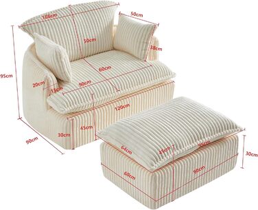 Звичайний розкладний компресійний диван-крісло, одномісний диван з підставкою для ніг, м&39який та зручний пеленальний диван, диван з подушками для підлокітників (бежевий)