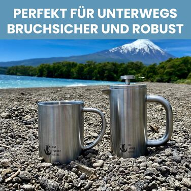 Подарунковий набір кави One World Френч-прес і кухоль з нержавіючої сталі на відкритому повітрі (нержавіюча сталь)