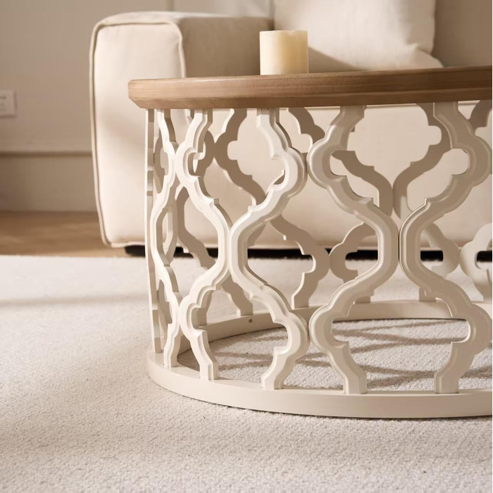 Круглий журнальний столик, дерев&39яний стіл для вітальні з ажурними ніжками, сучасний диванний столик з піднятими краями для вітальні/спальні, круглий журнальний столик Ø76x41см (Ø76x41см)