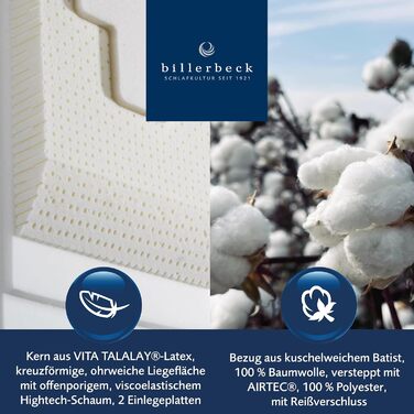Подушка для шиї Billerbeck Belair - розмір подушки для шиї приблизно 40 x 80 см - подушка з латексом VITA TALALAY - оптимальна підтримка шиї - регульована висота