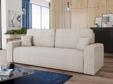 Диван-ліжко Spark диван зі сном та відділенням для зберігання речей, пружинна основа Bonnell, вельветовий чохол, велика спальна зона, сучасний мякий диван та диван-ліжко (бежевий (Poso 100))