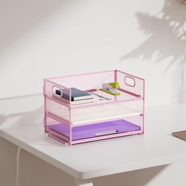 Органайзер для канцелярського приладдя Marbrasse, 3-рівневий органайзер для канцелярського приладдя з ручкою, сітчастий органайзер для файлів формату A4, канцелярське приладдя (рожевий) 36 x 28 x 20 см рожевий