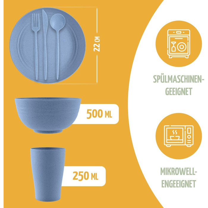 Екологічний набір посуду для кемпінгу 100 перероблений матеріал Багаторазовий, барвистий, для автодому, пікніка, активного відпочинку та дітей