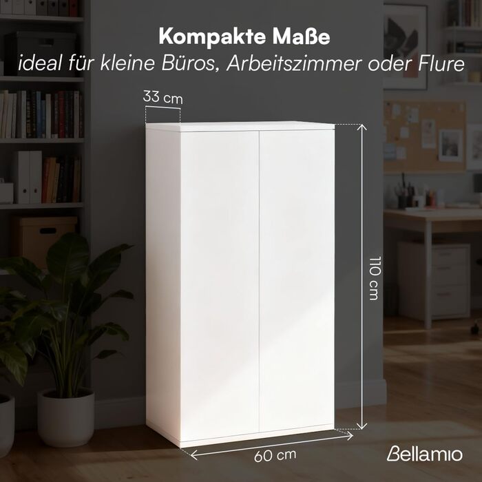 Багатофункціональна шафа Bellamio Ais, ширина 60 см вузька шафа для документів побутова шафа з 3 відділеннями білого кольору універсальна шафа 110 60 33 см настінна шафа з дверцятами, що відкриваються натисканням шафа для взуття, біла, 3 відділення
