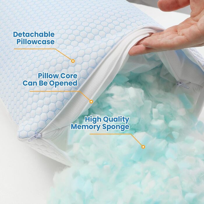 Охолоджувальна подушка UNIKOME 40x80 см, 2 шт., подушка з піни з ефектом пам&39яті, двостороння, охолоджувальна подушка холодна/тепла, знімна, синя для літа/осені, біла для зими/весни, Oeko-Tex 40 x 80 см, шестикутник 2