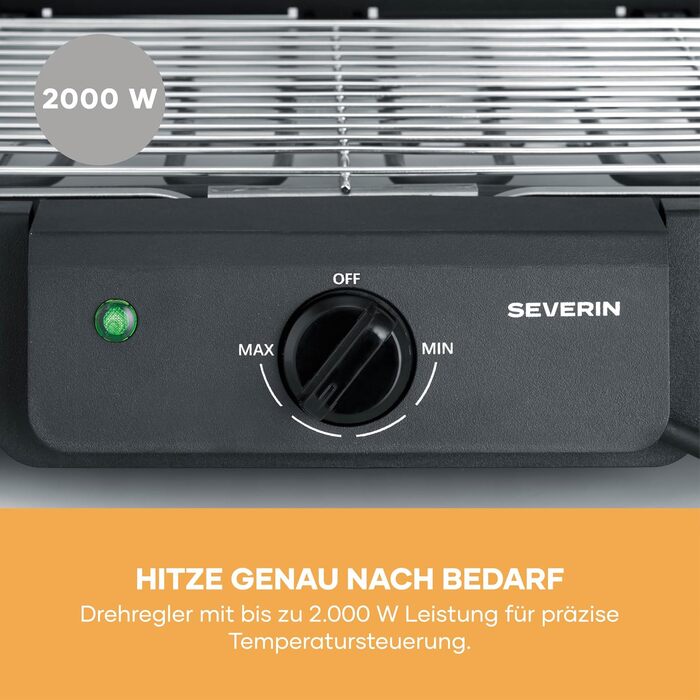 Електрогриль Severin на стійці, 2000 Вт, регулювання температури 35-200C, решітка з нержавіючої сталі 38x22 см, з піддоном для жиру, чорний, PG 8594