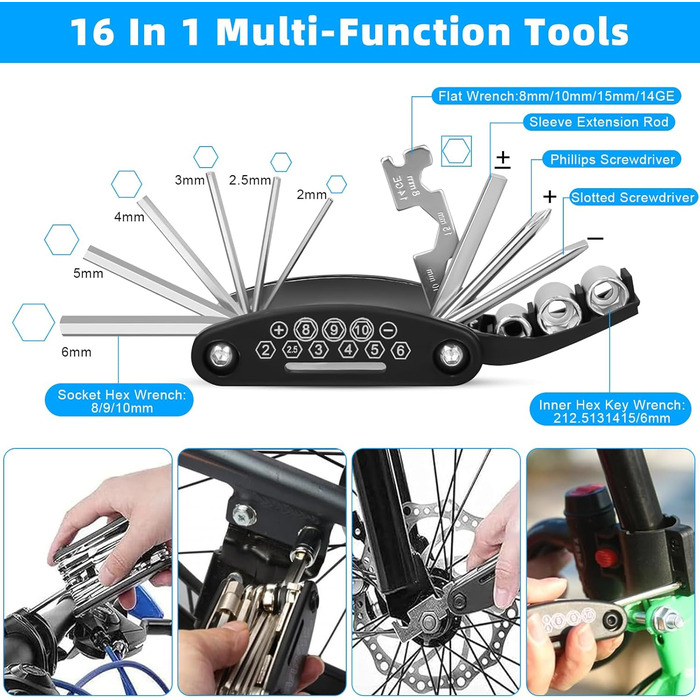 Набір для ремонту велосипеда Suprbee, набір інструментів для ремонту велосипеда з 40 шт., набір інструментів для велосипеда 16-в-1 з велосипедним насосом, набір для ремонту велосипедних шин і ремонт гірських і шосейних велосипедів