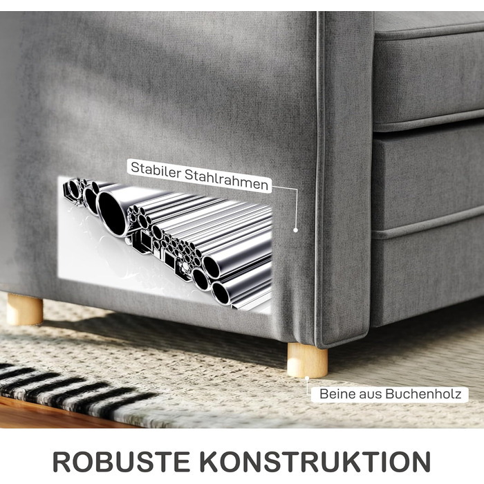 Місний диван HOMCOM з підлокітниками, товсто м&39який двомісний диван, сучасний м&39який диван з S-подібними пружинами, лляний вигляд, дерев&39яні ніжки для спальні та вітальні, 150 x 74 x 86 см, темно-сірий, 2-