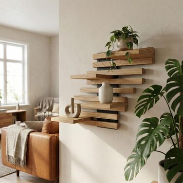 Дерев&39яна настінна полиця - Модульний комплект книжкових полиць з масиву дерева - Плаваюча полиця для вітальні, кухні та ванної кімнати - Вінтажний декор та зберігання рослин, чорний