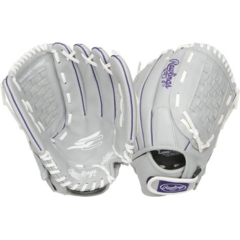 Дитяча софтбольна рукавичка Rawlings Girls&39 Sure Catch Розміри 10-12,5 дюймів Різні стилі, сіра/фіолетова, 12,5 дюймів, для правшів