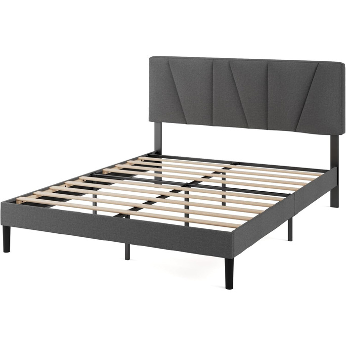 Каркас двоспального ліжка Zinus Maya - Ліжко 135 x 190 см - Висота 30 см - М&39який каркас ліжка-платформи з узголів&39ям - Дерев&39яна рейкова опора - Темно-сірий