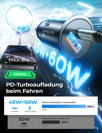 Вт прикурювач USB C автомобільний зарядний пристрій QC3.0 PD45W швидкий металевий автомобільний зарядний пристрій USB C адаптер ав