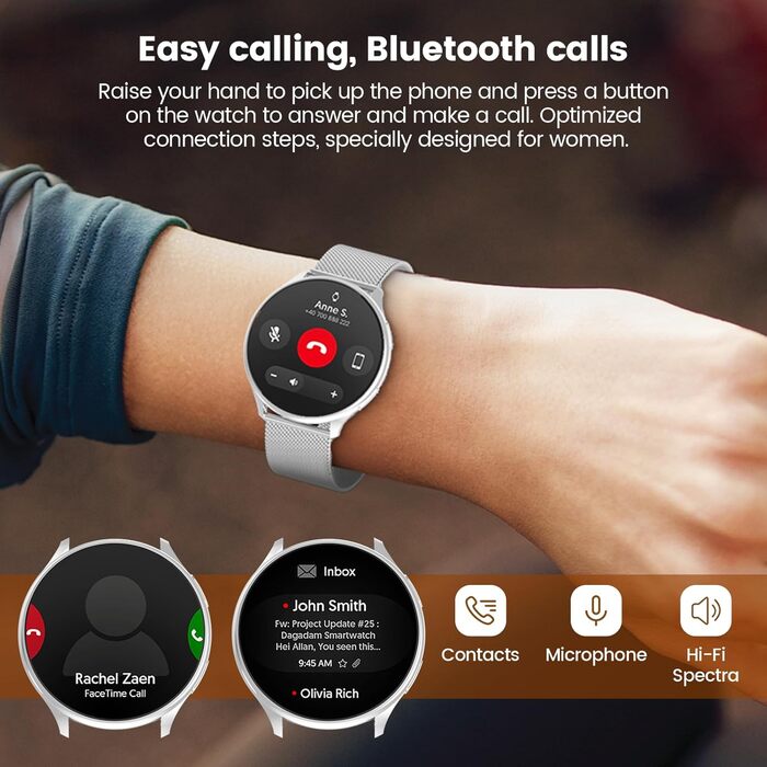Жіночий смарт-годинник із функцією телефону, круглий смарт-годинник 1,39 дюйма з SpO2, 24-годинним монітором серцевого ритму, монітором артеріального тиску, монітором сну, фітнес-трекером із понад 120 спортивними режимами та крокоміром для iOS та Android 