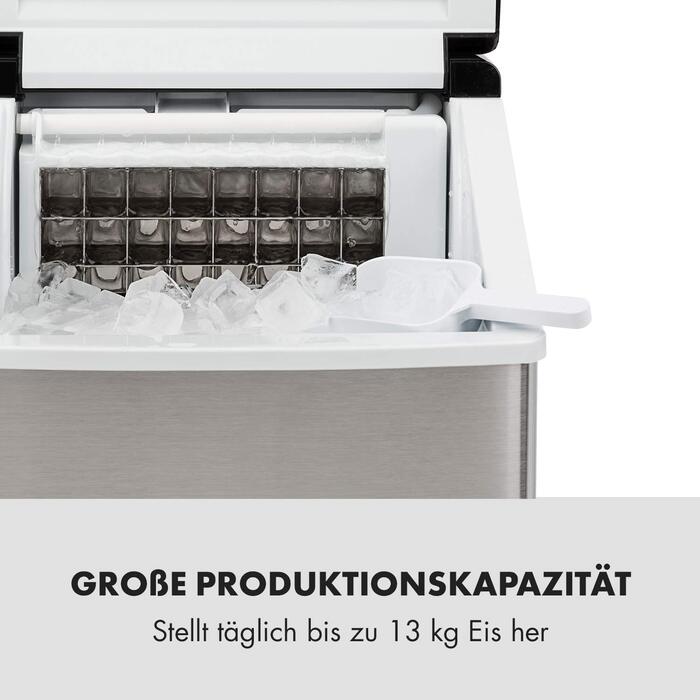 Машина для приготування кубиків льоду Klarstein мала, льодогенератор 2.5 л, для середніх, прозорих кубиків льоду, швидкий міні, з сигналізацією безпеки, 13 кг/24 год Сірий / Чорний