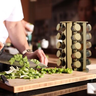 Підставка для спецій Relaxdays з 20 баночками для спецій, зі вставкою-шейкером, поворотна на 360, карусель для спецій, нержавіюча сталь, золотий/прозорий