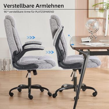 Ергономічне офісне крісло, комп&39ютерне крісло, стілець для роботи, обертове робоче крісло з відкидними підлокітниками, регульоване по висоті, зручне для офісу, дому, ігор (сіра тканина)