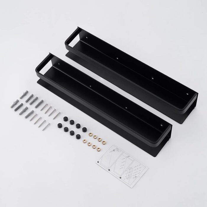 Настінна полиця для спецій KES, тримач для спецій, органайзер для спецій, кухонний, для зберігання спецій, кухонна полиця для спецій 40 см, 2 шт., матово-чорний колір, настінний, KSR401S40-BK-P2, 39,9 см