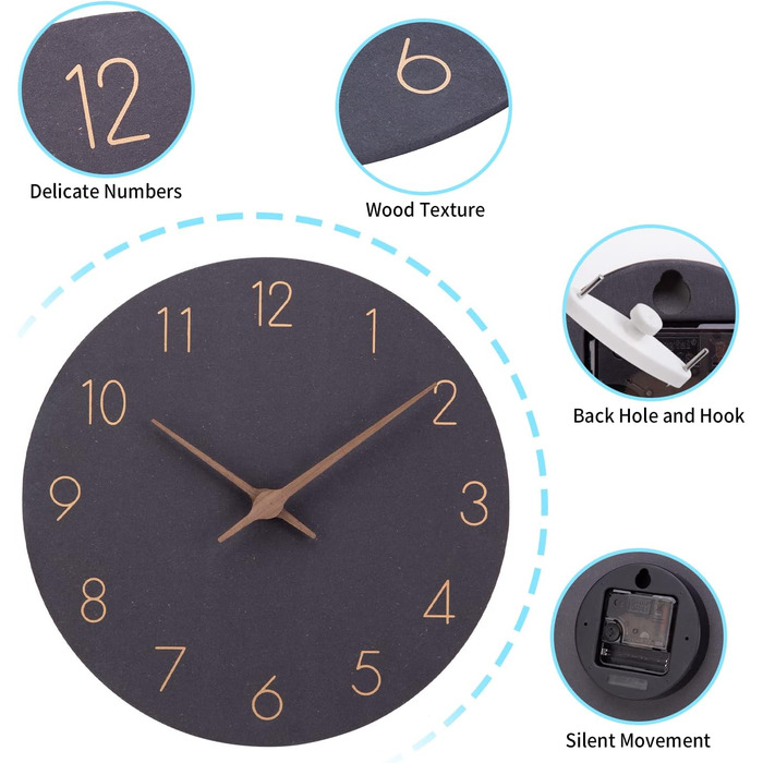 Дерев'яний настінний годинник ACCSHINE MDF без біжучої стрілки безшумний сучасний 30-сантиметровий кварцовий настінний годинник на