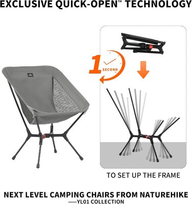 Крісло для кемпінгу Naturehike, складне, надлегке розкладне крісло компактний розмір у упаковці та міцна конструкція для кемпінгу, пікніків та активного відпочинку на свіжому повітрі, походи (сірий M) сірий S