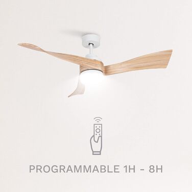 СТВОРЕННЯ / ВИХОР / Стельовий вентилятор з підсвічуванням Лопаті з натурального дерева білого кольору з пультом дистанційного керу