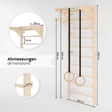 Настінна гімнастична драбина MAMOI для дорослих з гімнастичними кільцями та тренувальною ручкою, регульовані кільця для силових тренувань та розтяжки вдома, персоналізований дизайн