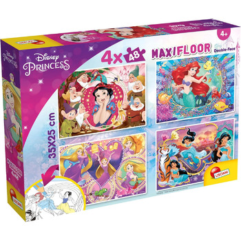 Пазли для дітей від 3 років - 4 х 48 елементів - 2 в 1 двосторонні зі спинкою для розфарбовування - Принцеси Діснея - Зроблено в І