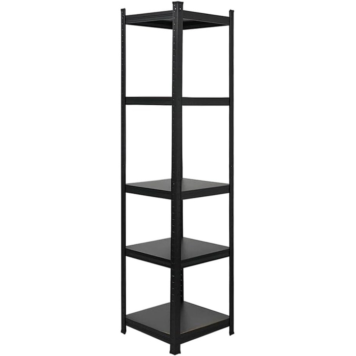 Посилений стелаж серії All Black Ragnar, загальне навантаження 500 кг. Розміри 180x45x45 см. Матово-чорний, стелаж для підвалу, стелаж без ригелів, гаражний стелаж.