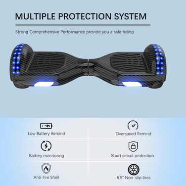 Ховерборди 6,5-дюймові для дітей та підлітків з Bluetooth - світлодіодний з потужним двигуном, подарунок для дітей, чорний колір