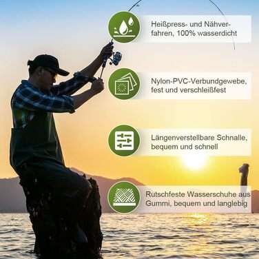 Вейдерси, водонепроникні рибальські вейдерси з нейлону 70D, композитного ПВХ, рибальські штани з нековзними гумовими чобітьми, вейдерси для ставка, вейдерси для захисту від повені, для будівельних майданчиків, риболовлі, ферм, садів, без гачків, розмір L,