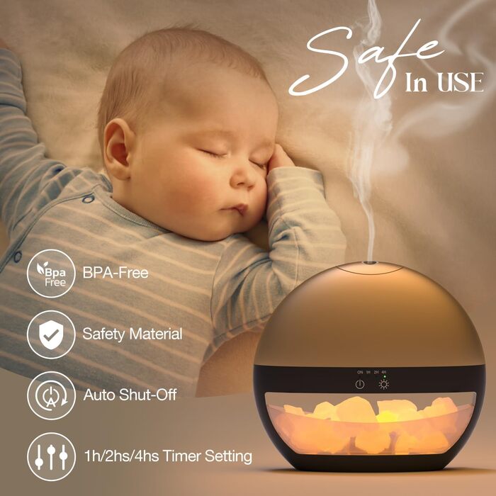 Соляна лампа з ароматичним дифузором SALUBRITO, дифузор з гімалайської солі для ефірних олій, ультразвуковий ароматерапевтичний дифузор для ароматичних олій, дифузор зволожувача для домашнього офісу йоги